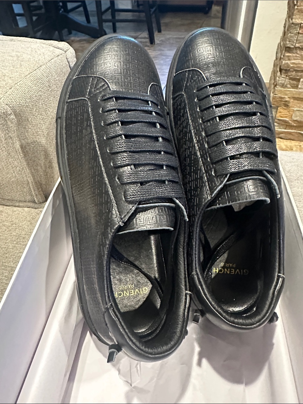 Black Embossed Leather Low-Top Sneakers size 40